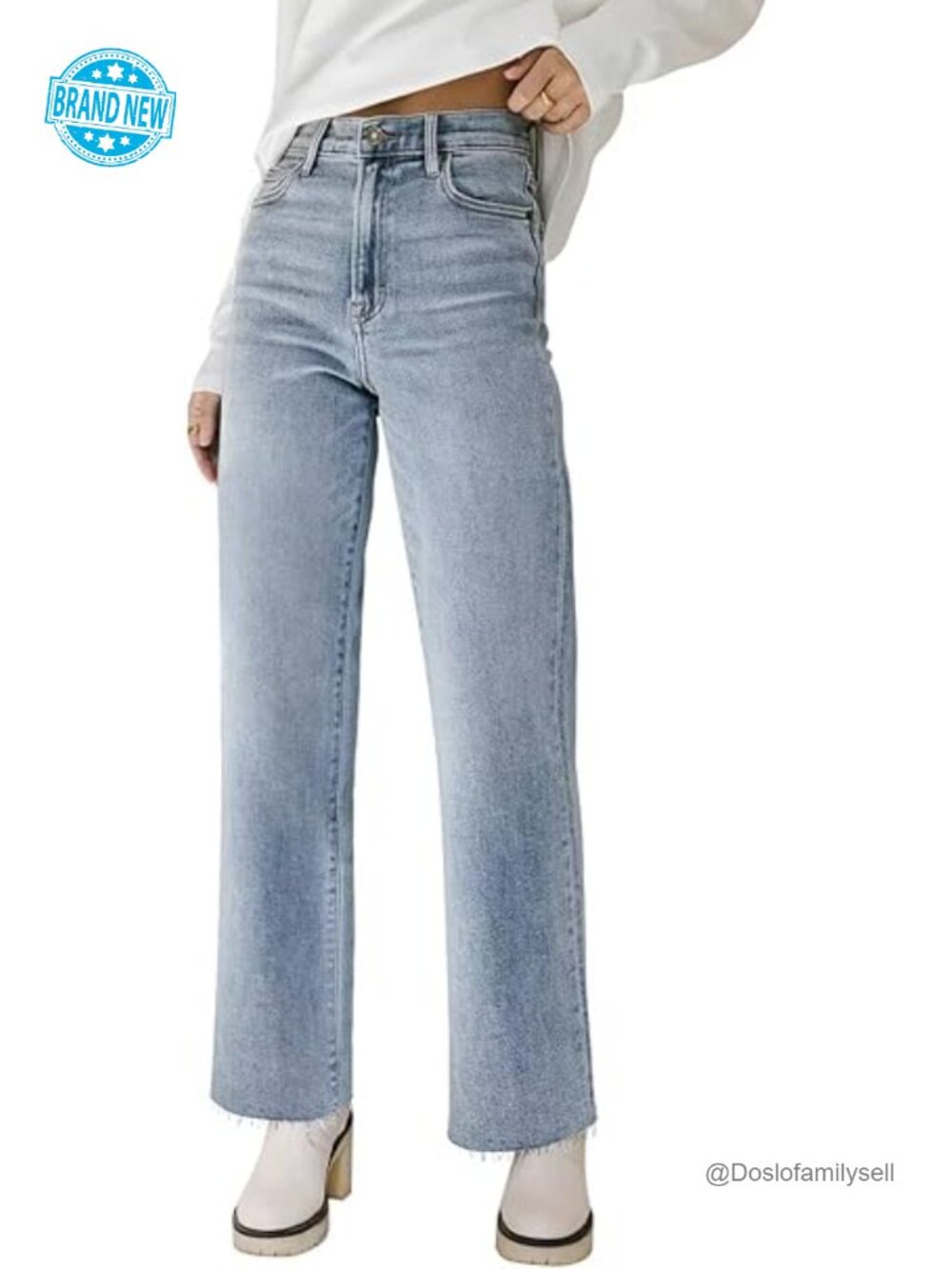 High Waisted Straight Leg Jeans with Raw Hem Frayed Baggy Pants